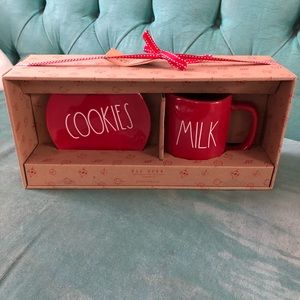 Rae Dunn red cookies and milk set